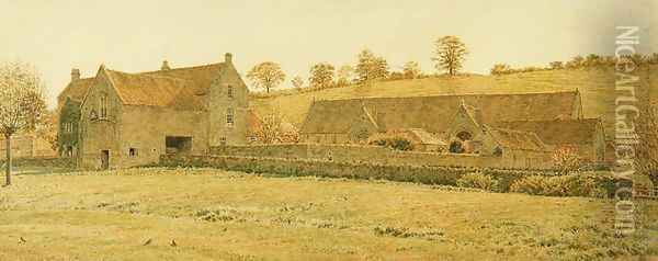 The Old Tithe Barn and Farm House near Bradford-on-Avon, 1878 Oil Painting - George Price Boyce