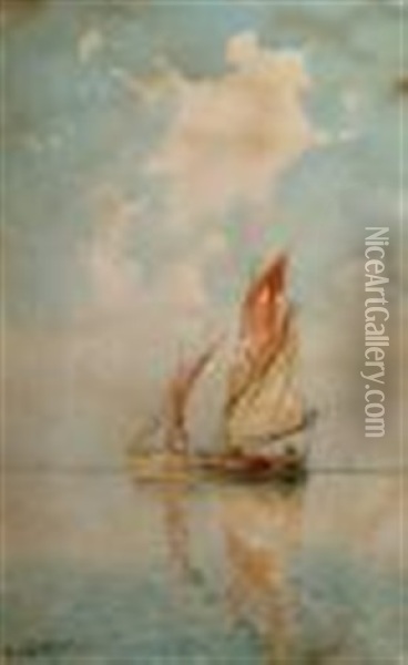 Shipping On Tranquil Waters Oil Painting - Emilios Prosalentis