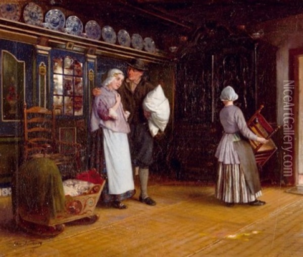 Hollandisches Paar An Der Wiege Oil Painting - Otto Kirberg