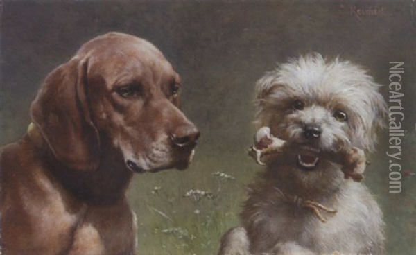 Zwei Hundekopfe Oil Painting - Carl Reichert