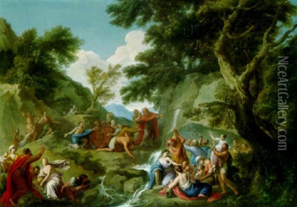 Moses Striking The Rock Oil Painting - Andrea Locatelli