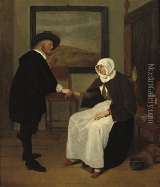 A Doctor Feeling A Woman's Pulse Oil Painting - Quiringh Gerritsz van Brekelenkam