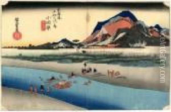 Les 53 Stations Du Tokaido, Odawara, Sakawa-gawa Oil Painting - Utagawa or Ando Hiroshige