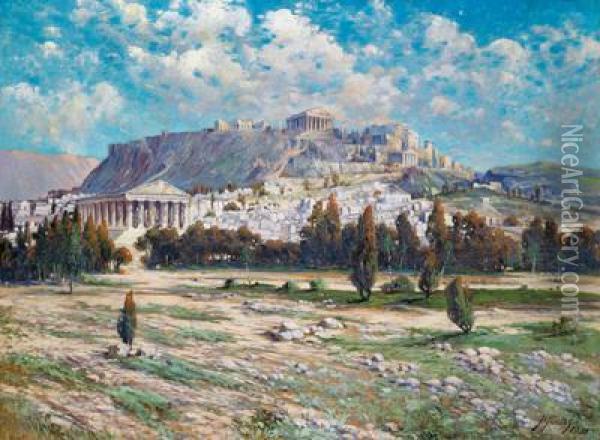 Blick Auf Die Akropolis Oil Painting - Hans Fuchs
