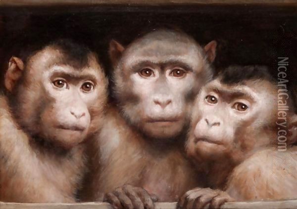 Three Monkeys Oil Painting - Gabriel Cornelius Ritter von Max