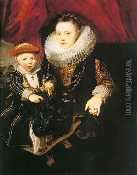 Young Woman with a Child (Possibly Baltazarina von Linick and her son), 1618 Oil Painting - Sir Anthony Van Dyck