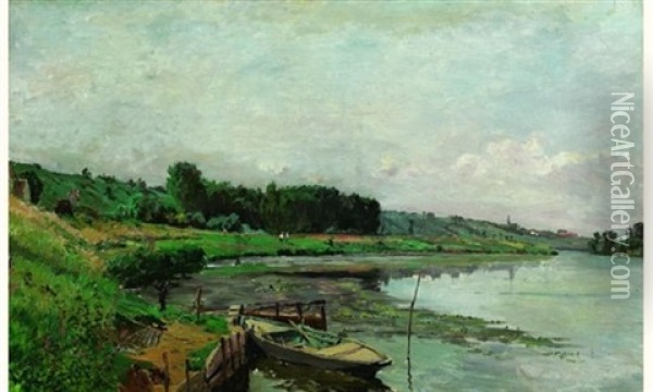 Barque Au Bord De La Seine En Ete Oil Painting - Hippolyte Petitjean