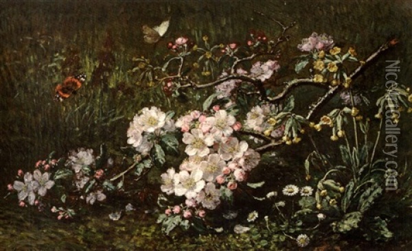 Fleurs Et Papillons Du Printemps Oil Painting - Alexis Kreyder