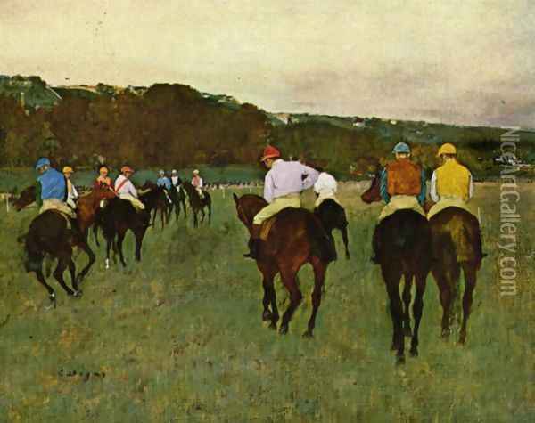Horseracing in Longchamps, 1873-1875 Oil Painting - Edgar Degas