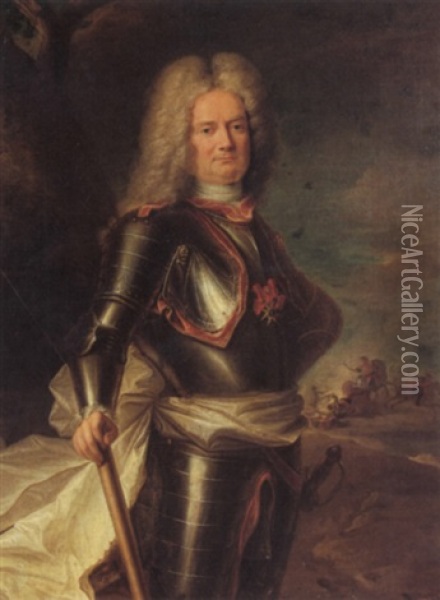 Portrait Of A Knight Of The Royal And Military Order Of     St. Louis Oil Painting - Hyacinthe Rigaud