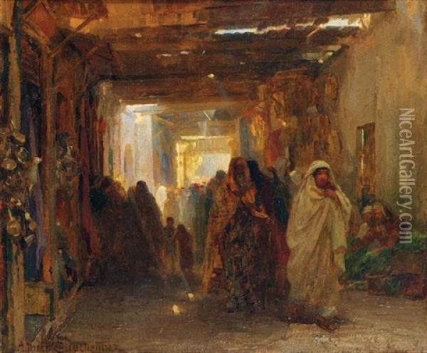 Promenade Dans La Medina De Tunis Oil Painting - Albert Charpentier