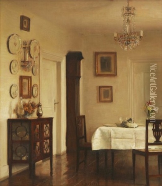 Interior Med Dukat Bord Oil Painting - Carl Vilhelm Holsoe