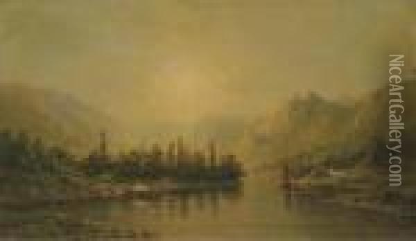 Boating At Dusk Oil Painting - Frederick Debourg Richards