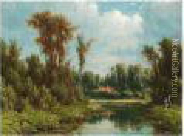 A Summer Landscape Oil Painting - Jacob Jan van der Maaten