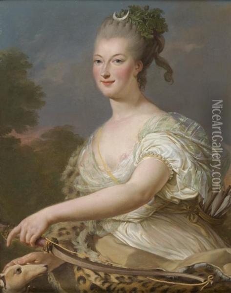 Portrait De Femme En Diane Chasseresse Oil Painting - Johann Ernst, Julius Heinsius