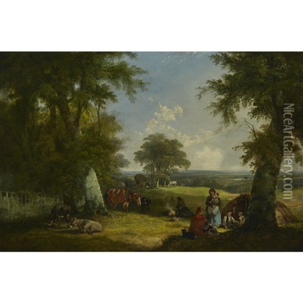 Gypsy Encampment Oil Painting - William Shayer the Elder