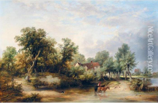 Crossing The Ford Oil Painting - James Stark