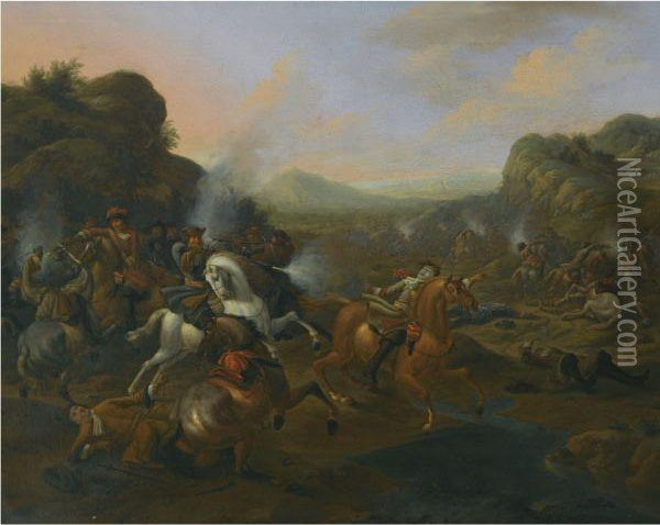 A Cavalry Battle Scene Oil Painting - Jan von Huchtenburgh