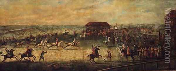 A View of a Match on the Long Course, Newmarket Oil Painting - Peter Tillemans