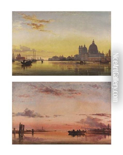 Sunset On The Lagoon Of Venice, Church Of Isola Di San Giorgio In Alga In The Distance (+ Santa Maria Della Salute, Venice: Evening; 2 Works) Oil Painting - Edward William Cooke