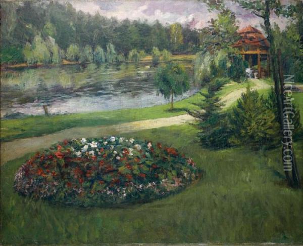 La Roseraie Au Bord De La Riviere Oil Painting - Stanislaw Zukowski