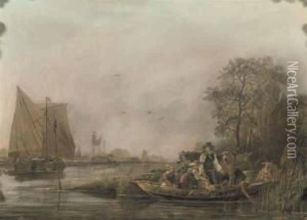 The River Crossing Oil Painting - Leendert de Koningh