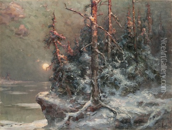Pine Forest Oil Painting - Yuliy Yulevich (Julius) Klever