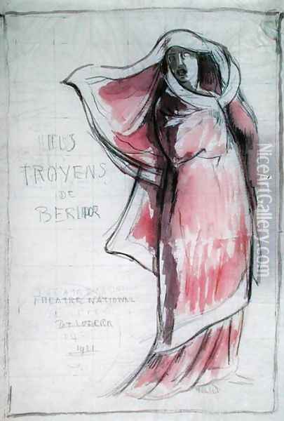 Design for a poster advertising Les Troyens The Trojans composed by Hector Berlioz 1803-69 for a performance at the Opera de Paris in 1921 Oil Painting - Rene Piot