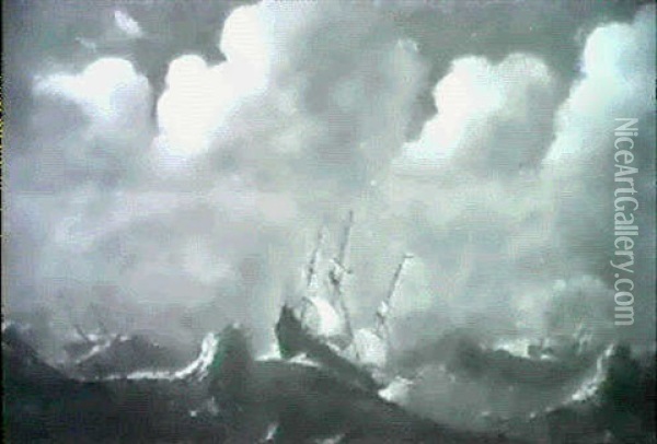 Segelschiffe In Sturmischer See Oil Painting - Bonaventura Peeters the Elder