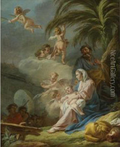 Rest On The Flight Into Egypt Oil Painting - Jean-Baptiste-Marie Pierre