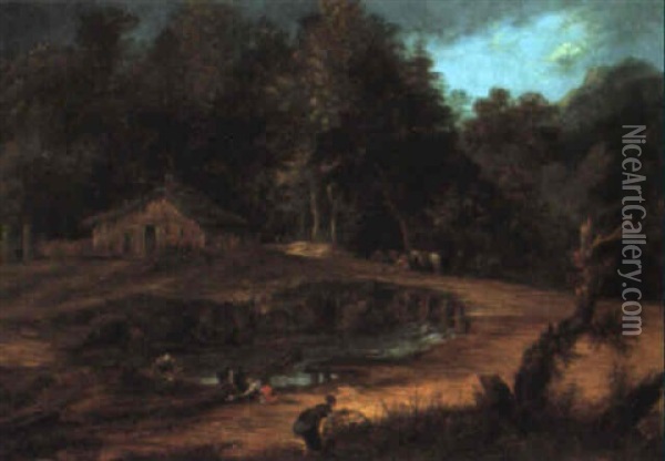 River Landscape With Figures Oil Painting - Christoph Ludwig Agricola