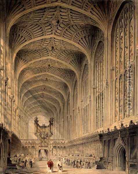 The interior of Kings College Chapel, Cambridge, c.1815 Oil Painting - Henry Sargent Storer