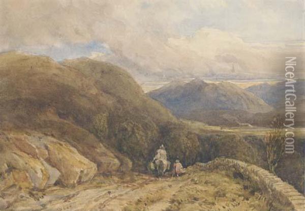 A Welsh Mountain Valley Oil Painting - David I Cox