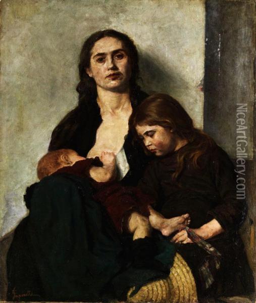 Italienische Mutter Mit Zwei Kindern Oil Painting - Edgardo Saporetti
