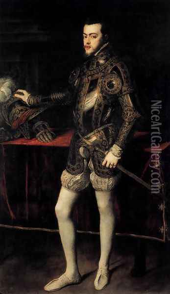 Portrait of Philip II in Armour Oil Painting - Tiziano Vecellio (Titian)