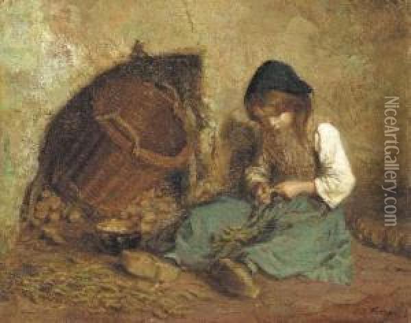 Stringing Beans Oil Painting - Edouard Frere