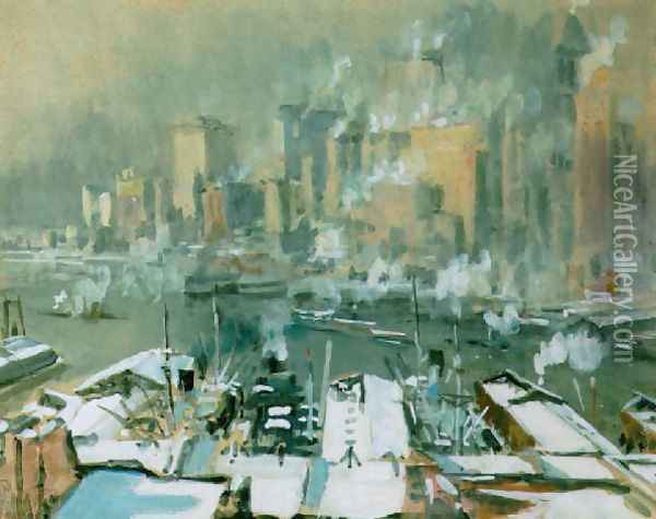 A view of New York City in winter Oil Painting - Joseph Pennell