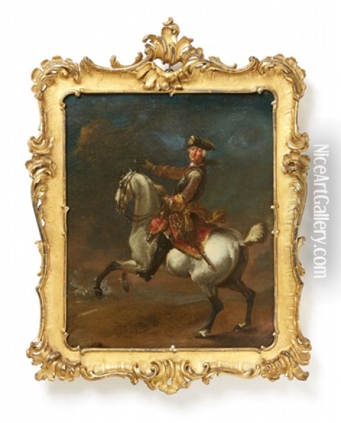 Kavalier Zu Pferd (oil Sketch) Oil Painting - August Querfurt
