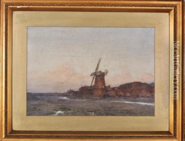 Landscape With A Windmill Oil Painting - Henry Charles Brewer