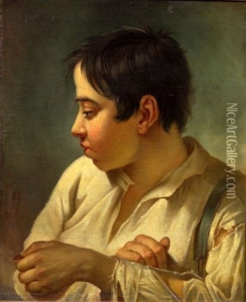 Boy With A Penny Oil Painting - Heinrich Thurnes