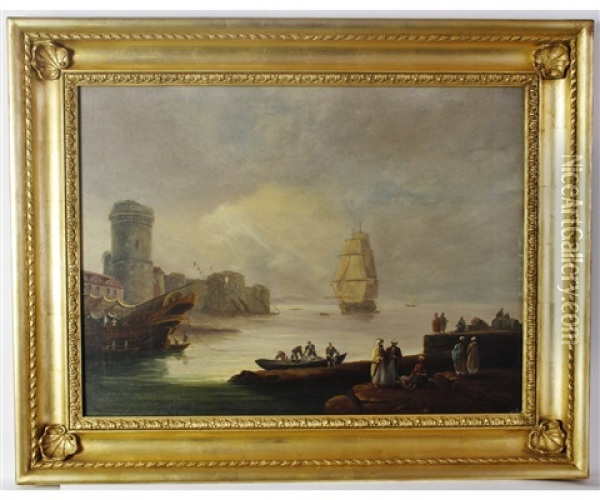 Traders On Mediterranean Port Quayside Oil Painting - Thomas Luny