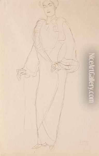 Stehend Von Vorne, Die Rechte Aufgestutzt Oil Painting - Gustav Klimt
