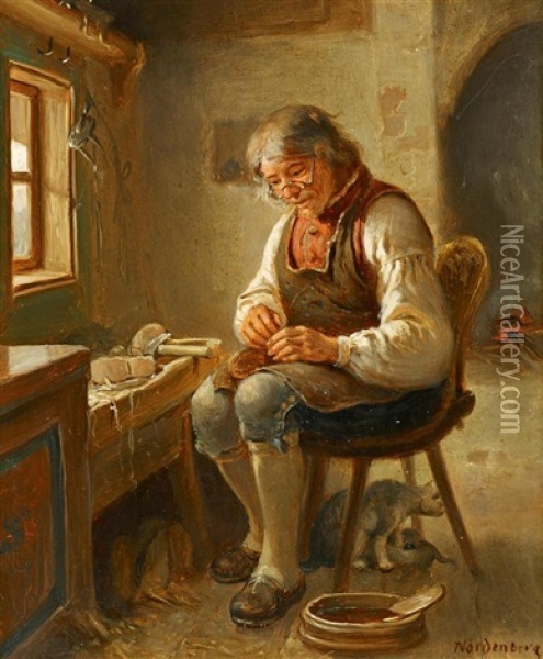 In Der Werkstatt Des Schusters Oil Painting - Bengt Nordenberg