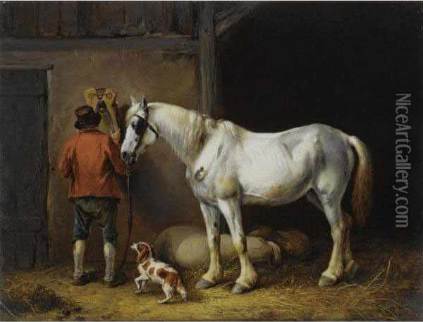 A Groom With His Horse Oil Painting - Eugene Joseph Verboeckhoven