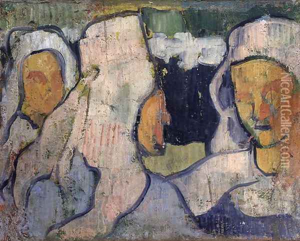 Three Breton Women in Widow's Bonnets Oil Painting - Emile Bernard
