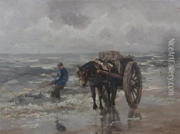 Shrimping Along The Shore Oil Painting - Willem George Frederik Jansen