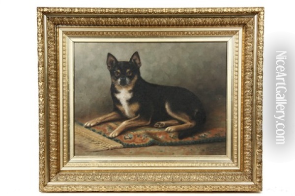 Dog On Oriental Rug Oil Painting - Percy A. Sanborn