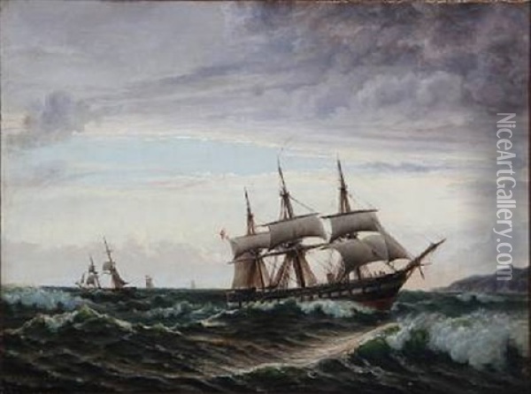 Sailing Ships At Sea Oil Painting - Christian Ferdinand Andreas Molsted