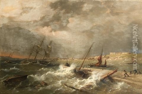 Wild Weather In The Sound, Plymouth Oil Painting - Richard Brydges Beechey