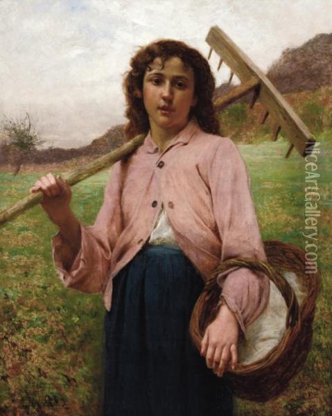 Return From The Fields Oil Painting - Francois Alfred Delobbe